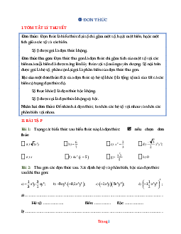 Bài tập toán lớp 7 đơn thức ( có lời giải chi tiết )