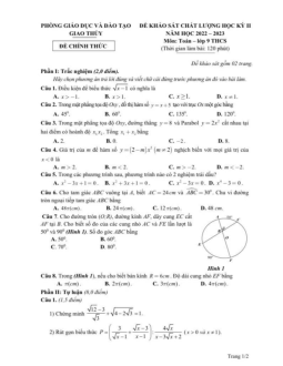 Đề học kỳ 2 Toán 9 năm 2022 – 2023 phòng GD&ĐT Giao Thuỷ – Nam Định