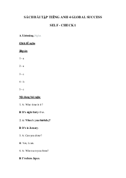 Sách bài tập tiếng Anh lớp 4 Self-check 1 Global success