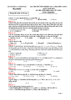 Đáp án đề thi thử THPT Quốc gia 2021 môn Sinh học lần 2 Sở GD&ĐT Bắc Giang