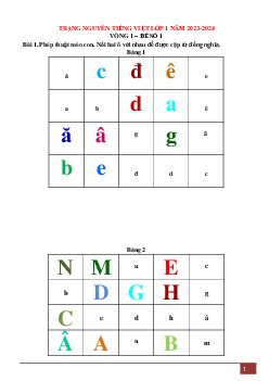 Đề thi Trạng nguyên Tiếng Việt lớp 1 năm 2023 - 2024 Vòng 1