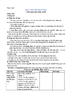 Giáo án KHTN 8 Kết nối tri thức bài 7 Tốc độ phản ứng và chất xúc tác