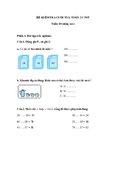 Đề kiểm tra cuối tuần Toán lớp 2| Chân trời sáng tạo - Tuần 10 (nâng cao)