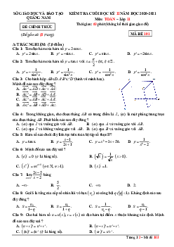 Đề thi cuối học kỳ 2 Toán 11 năm 2020 – 2021 sở GD&ĐT Quảng Nam