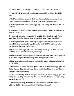 Đề cương ôn tập môn Lịch sử Đảng Cộng sản Việt Nam