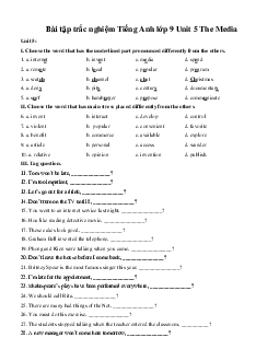 Bài tập trắc nghiệm Tiếng Anh lớp 9 Unit 5 The Media