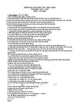 Đề thi giữa học kỳ 1 môn Tin học 11 năm 2022-2023 (có đáp án)-Đề 1