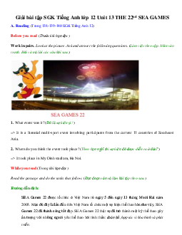 Giải bài tập SGK Tiếng Anh lớp 12 Unit 13 THE 22nd SEA GAMES