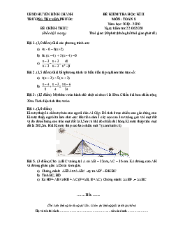 Đề kiểm tra học kì 2 Toán 8 năm 2019 – 2020 trường THCS Đa Phước – TP HCM
