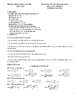 Đề cương giữa kỳ 2 Toán 11 năm 2022 – 2023 trường Hoàng Văn Thụ – Hà Nội