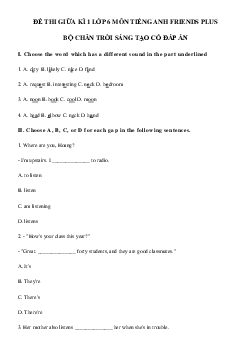 Đề thi giữa học kì 1 môn Tiếng Anh 6 năm 2023 - 2024 sách FRIENDS PLUS | Đề 5