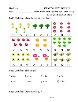 Bộ đề thi học kì 1 Toán lớp 1 Kết Nối Tri Thức 2021-2022 (có đáp án)