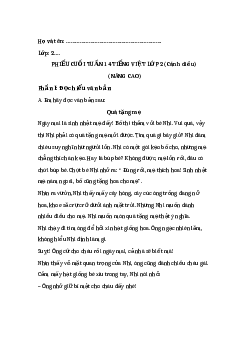 Phiếu Bài tập cuối tuần Tiếng Việt lớp 2 - Học kì 1 | Cánh diều Tuần 14 Nâng cao