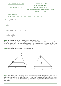 Đề thi giữa học kì 2 Toán 8 năm 2020 – 2021 trường THCS Hồng Bàng – TP HCM
