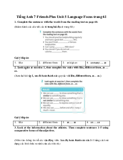 Tiếng Anh 7 Friends Plus Unit 5 Language Focus trang 61