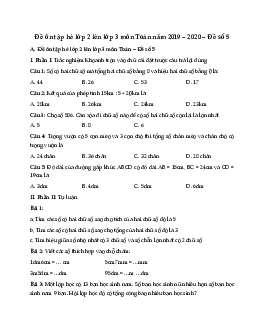 Đề ôn tập hè lớp 2 lên lớp 3 môn Toán năm 2019 - 2020 - Đề số 5