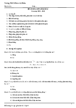 Đề cương giữa học kì 2 Toán 6 năm 2021 – 2022 trường THCS Đoàn Thị Điểm – Hà Nội