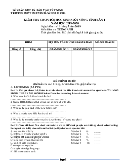 Kì thi chọn đội tuyển chính thức dự thi HSG quốc gia lớp 12 THPT tỉnh Tây Ninh năm học 2019-2020 môn thi Tiếng Anh vòng I