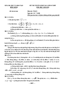 Đề tuyển sinh lớp 10 THPT môn Toán năm 2020 – 2021 sở GD&ĐT Bình Định