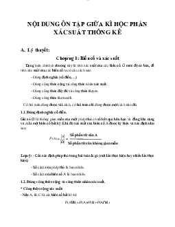 Đề cương ôn tập giữa học kì môn Xác xuất thống kê
