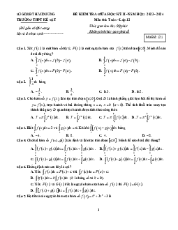 Đề giữa kỳ 2 Toán 12 năm 2023 – 2024 trường THPT Kẻ Sặt – Hải Dương