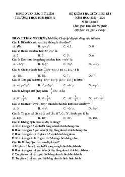 Đề giữa học kì 1 Toán 8 năm 2023 – 2024 trường THCS Phú Diễn A – Hà Nội