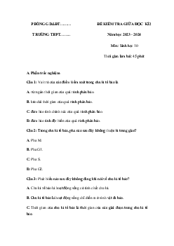 Đề thi giữa học kì 2 môn Sinh học lớp 10 năm 2023 - 2024 (Sách mới) | Chân trời sáng tạo đề 2