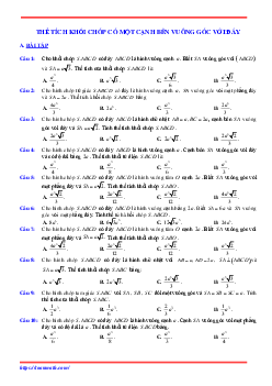 Bài tập thể tích khối chóp có một cạnh bên vuông góc với đáy Toán 12