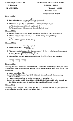 Đề tuyển sinh lớp 10 môn Toán (hệ chuyên) năm 2021 – 2022 sở GD&ĐT Quảng Ngãi