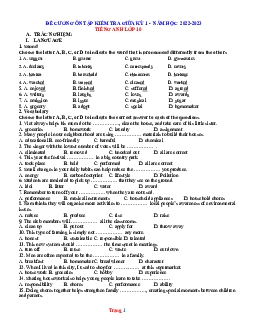 Đề cương ôn tập giữa HK1 Tiếng Anh 10 năm 2022-2023