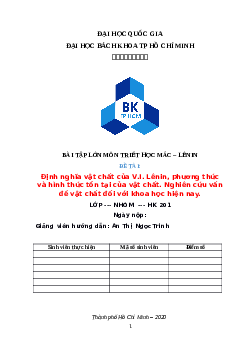 Định nghĩa vật chất của V.I. Lênin, phương thức và hình thức tồn tại của vật chất | Tiểu luận môn Triết học