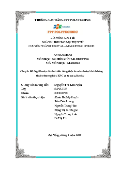Nghiên cứu hành vi tiêu dùng thức ăn nhanh của khách hàng thuộc thương hiệu KFC tại thị trường Đà Nẵng | Bài tập môn Marketing | Trường Cao đẳng thực hành FPT