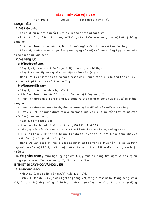 Giáo án Địa lí lớp 8 Cánh diều học kỳ 2 phương pháp mới