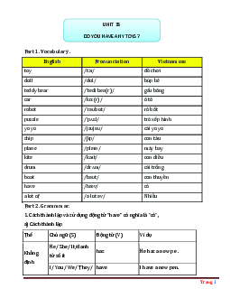 Bài tập chuyên sâu Tiếng Anh 3 unit 15 Do you have any toys (có lời giải chi tiết)