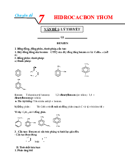 Chuyên đề Hidrocacbon thơm Hóa 11 (có đáp án và lời giải )