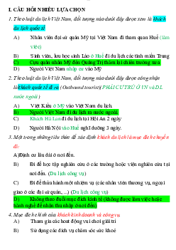 Câu hỏi ôn tập môn Nhập môn du lịch