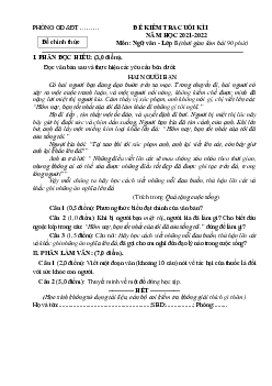 Đề kiểm tra học kì 1 môn Văn 8 năm 2021-2022 (có đáp án)