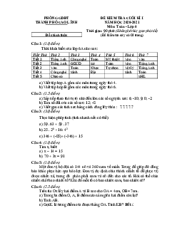 Đề kiểm tra cuối kì 1 Toán 6 năm 2020 – 2021 phòng GD&ĐT TP Cao Lãnh – Đồng Tháp