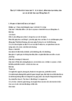 Địa lý 11 Kết nối tri thức bài 11: Vị trí địa lí, điều kiện tự nhiên, dân cư và xã hội khu vực Đông Nam Á