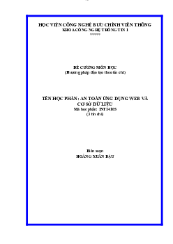 Đề cương học tập môn An toàn ứng dụng Web và cơ sở dữ liệu | Học viện Công nghệ Bưu chính Viễn thông