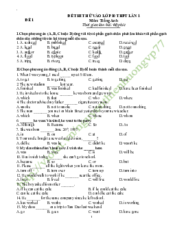Tổng hợp tuyển tập 15 đề thi thử vào lớp 10 THPT môn Tiếng Anh (có đáp án)