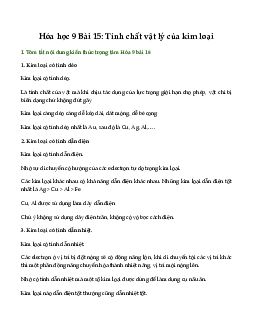 Hóa học 9 Bài 15: Tính chất vật lí của kim loại