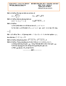 Đề thi học kì 1 Toán 10 năm 2019 – 2020 trường Lý Thái Tổ – TP HCM