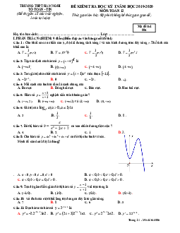 Đề thi HK1 Toán 12 năm 2019 – 2020 trường THPT Hàm Nghi – Hà Tĩnh