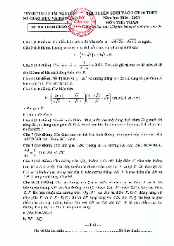 Đề minh họa thi vào 10 môn Toán năm 2020 – 2021 sở GD&ĐT Thái Nguyên