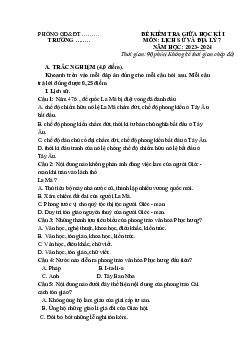 Đề thi giữa học kì 1 môn Lịch sử - Địa lí 7 năm 2023 - 2024 sách CTST - Đề 4