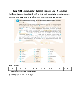 Giải SBT Tiếng Anh 7 Global Success Unit 3 Reading