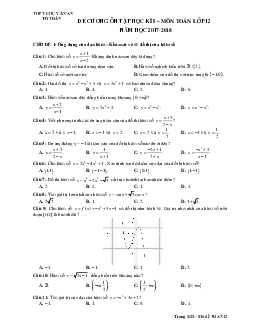 Đề cương ôn tập HK1 môn Toán 12 năm học 2017 – 2018 trường THPT Chu Văn An – Hà Nội