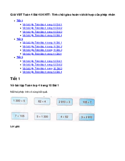 Vở bài tập Toán lớp 4 Bài 40: Tính chất giao hoán và kết hợp của phép nhân Kết nối tri thức