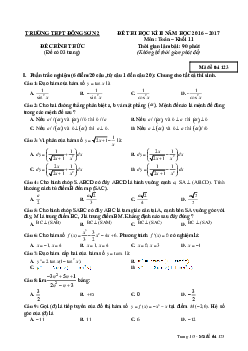 Đề thi HK2 Toán 11 năm học 2016 – 2017 trường THPT Đông Sơn 2 – Thanh Hóa